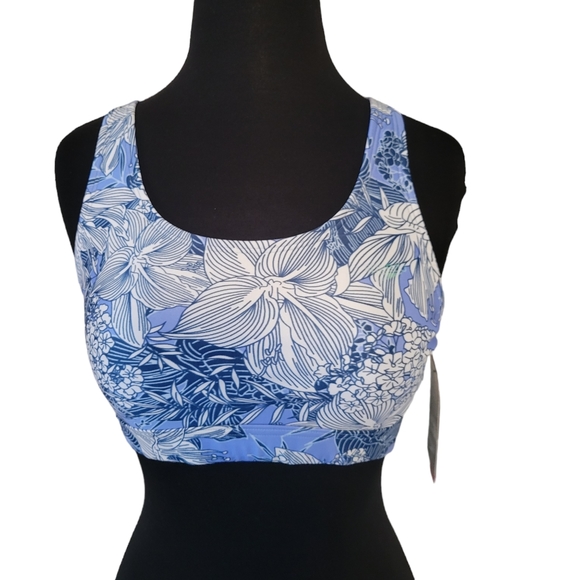 Speedo Other - NWT Speedo Floral Bikini Top Small Blue White Sport Swim Top Removable Pads
